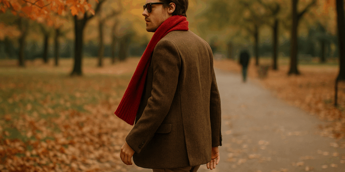 Harry Styles Wraps up a Perfect Fall Outfit With a Pop of Red
