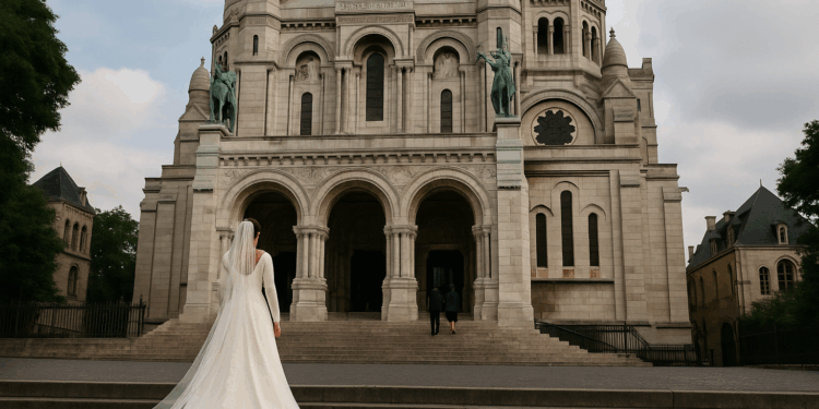 The Bride Wore a Cathedral-Length Veil to Marry at the Groom’s Family Basilica in Paris