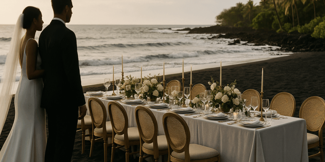The Bride and Groom Created a “Jetset-Era Dinner Club” for Their Wedding on Hawaii’s Black Sand Beaches