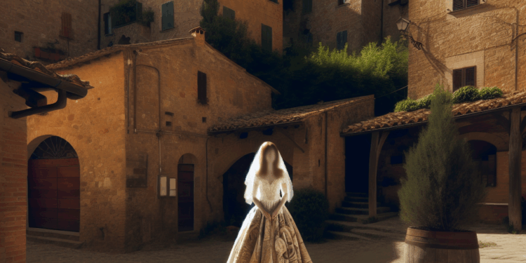 The Bride Wore a Botticelli-Inspired Vintage Gown for Her Wedding at a 14th-Century Hamlet in Italy