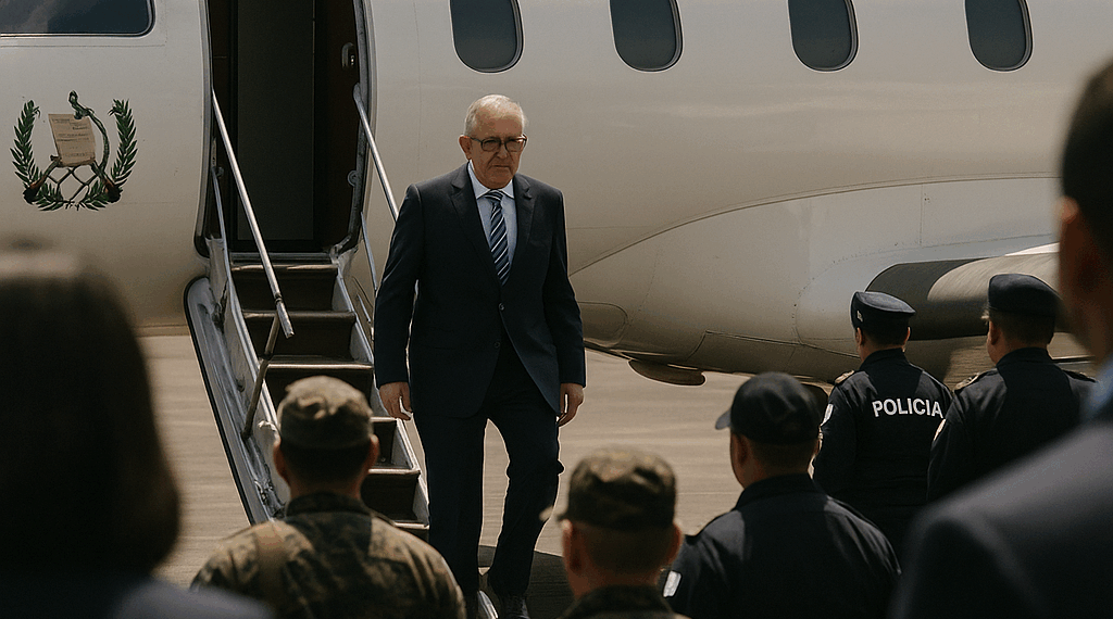 El presidente Bernardo Arévalo, junto a la vicepresidenta Karin Herrera y autoridades de Conred e Insivumeh, ofrece una conferencia de prensa sobre el derrumbe en la carretera a El Salvador y la respuesta ante la temporada de lluvias. (Foto Prensa Libre: )