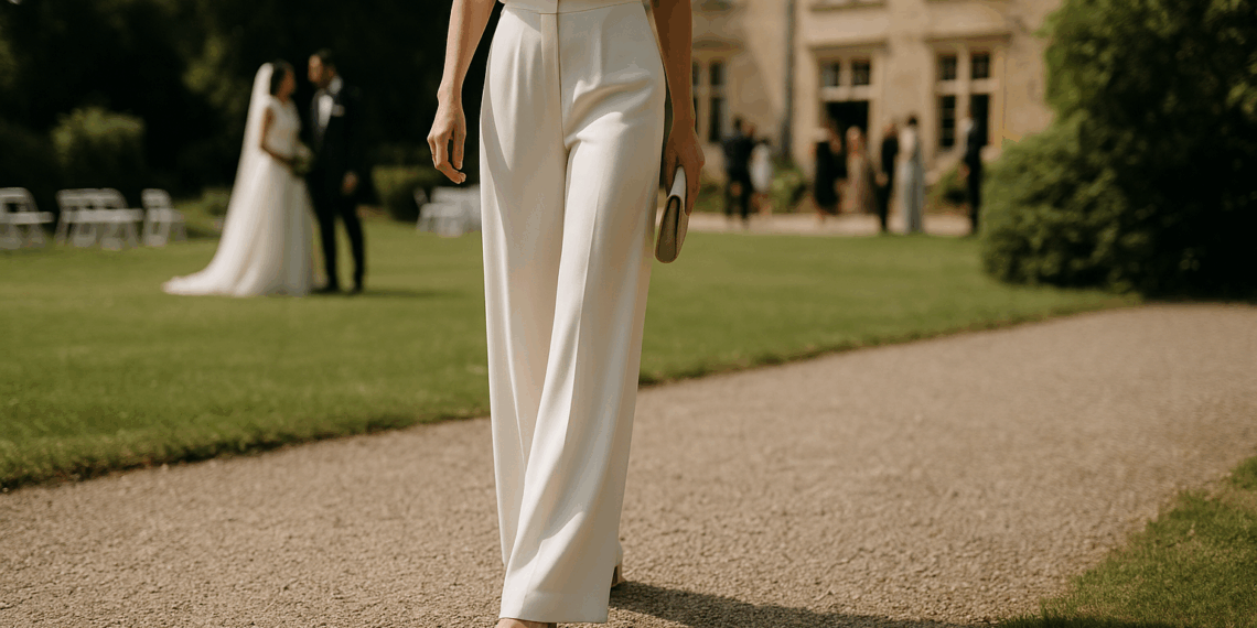 Los pantalones palazzo blancos que Amal Clooney llevó en su boda, son tendencia en otoño 2025