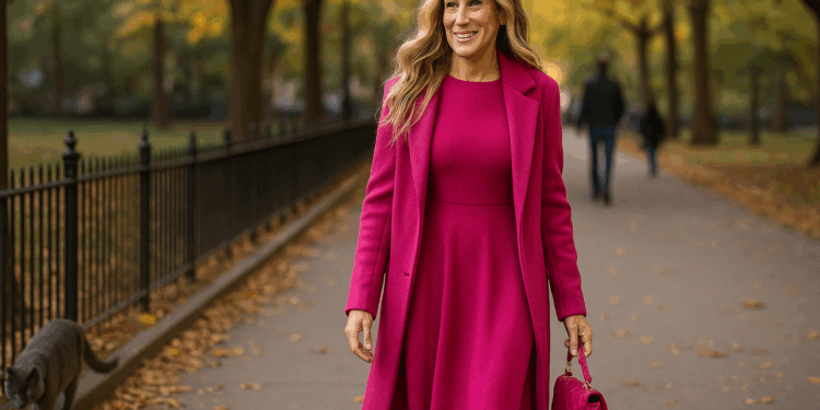 Sarah Jessica Parker revive a Carrie Bradshaw con un look en rosa mexicano muy otoñal