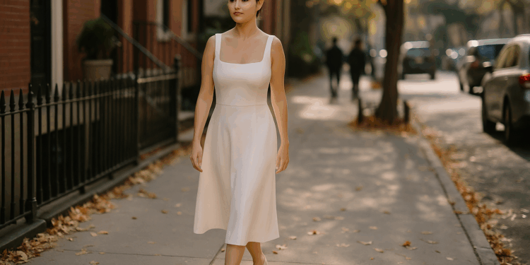 Selena Gomez es la más elegante con un vestido blanco y zapatos planos en otoño 2025