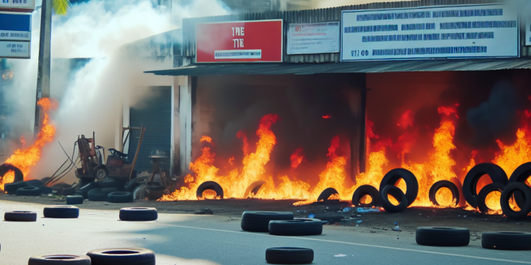 Incendio consume taller de llantas en el crucero principal de Xonacatlán La Nigua