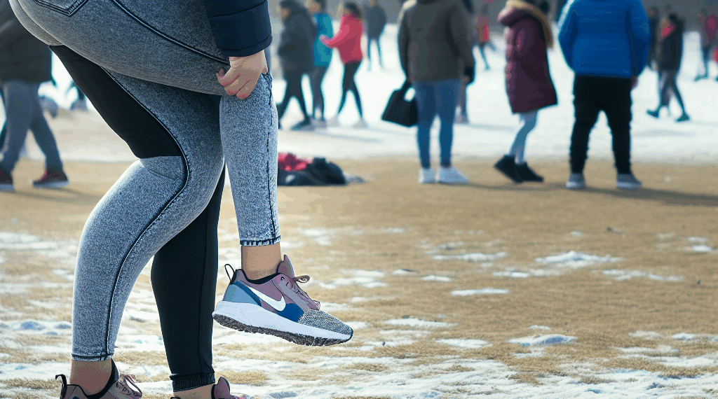 Selena Gomez guarda los jeans para usar leggings con tenis de suela track en diciembre 2025