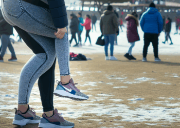 Selena Gomez guarda los jeans para usar leggings con tenis de suela track en diciembre 2025