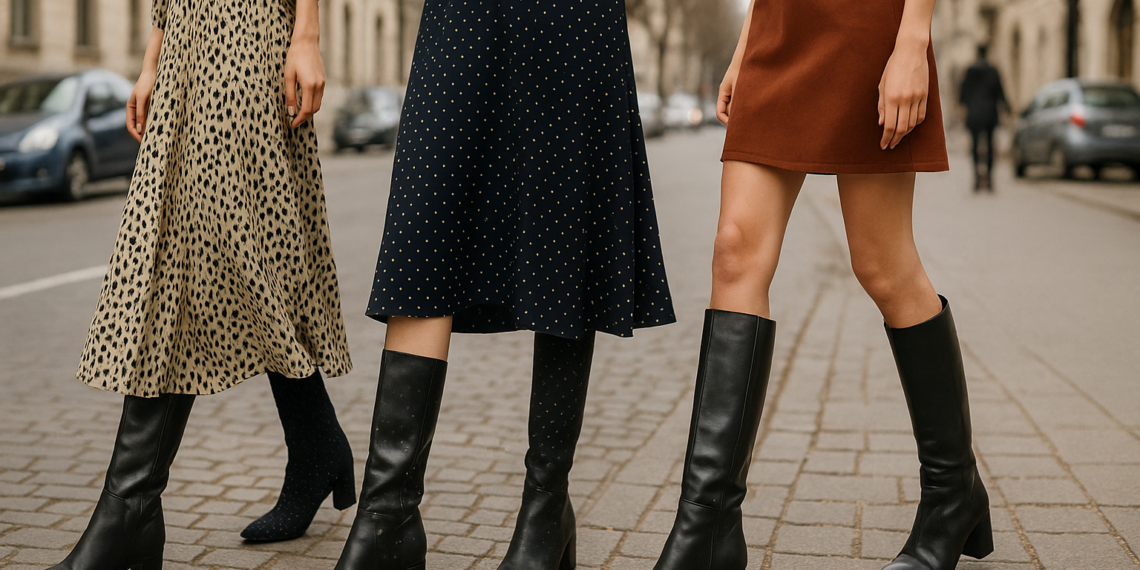 Estas botas negras se llevan con vestidos largos, midi y mini para ser la más elegante en enero 2026