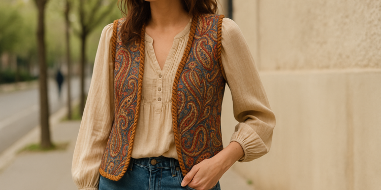 Cómo llevar blusas con chalecos boho de los 70 en primavera 2026