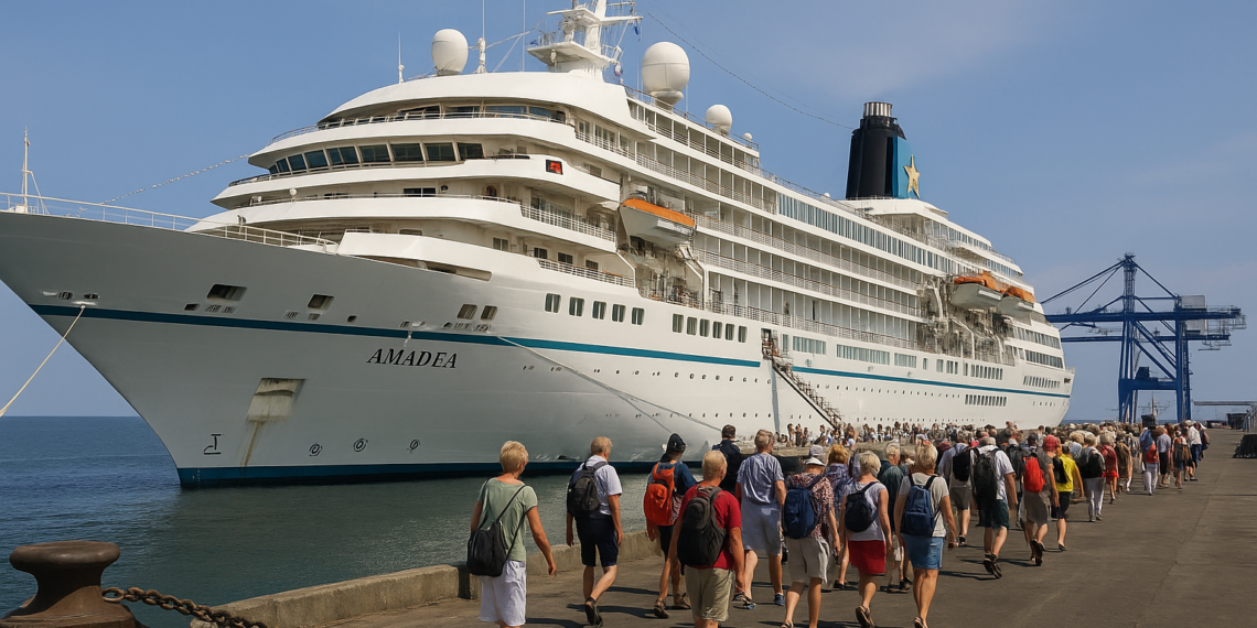 El crucero Amadea atracó este sábado en el puerto de Acajutla con turistas procedentes de Alemania y Austria. Fotografía/ Secretaría de Prensa de El Salvador