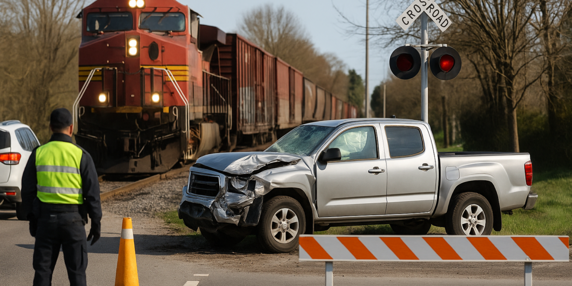 Cierran crucero tras choque de tren y camioneta