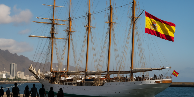 El buque escuela de la Armada 'Juan Sebastián de Elcano' se prepara para zarpar este sábado del puerto de Cádiz. /EFE