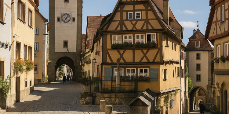 El pueblo de Alemania con casas de entramado de madera, ruinas de castillos y ambiente mágico