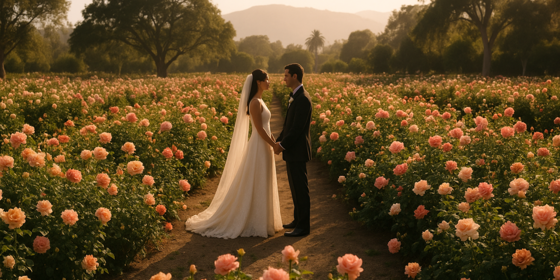 This Couple Married Surrounded by Hundreds of Blooming Rose Bushes at Their Montecito Wedding