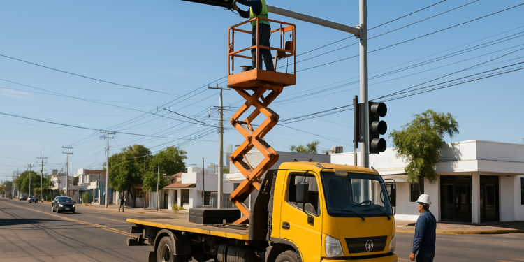 Instalan semáforos nuevos en cinco cruceros de Los Mochis.. El próximo lunes deberán estar funcionando – Por los pasillos