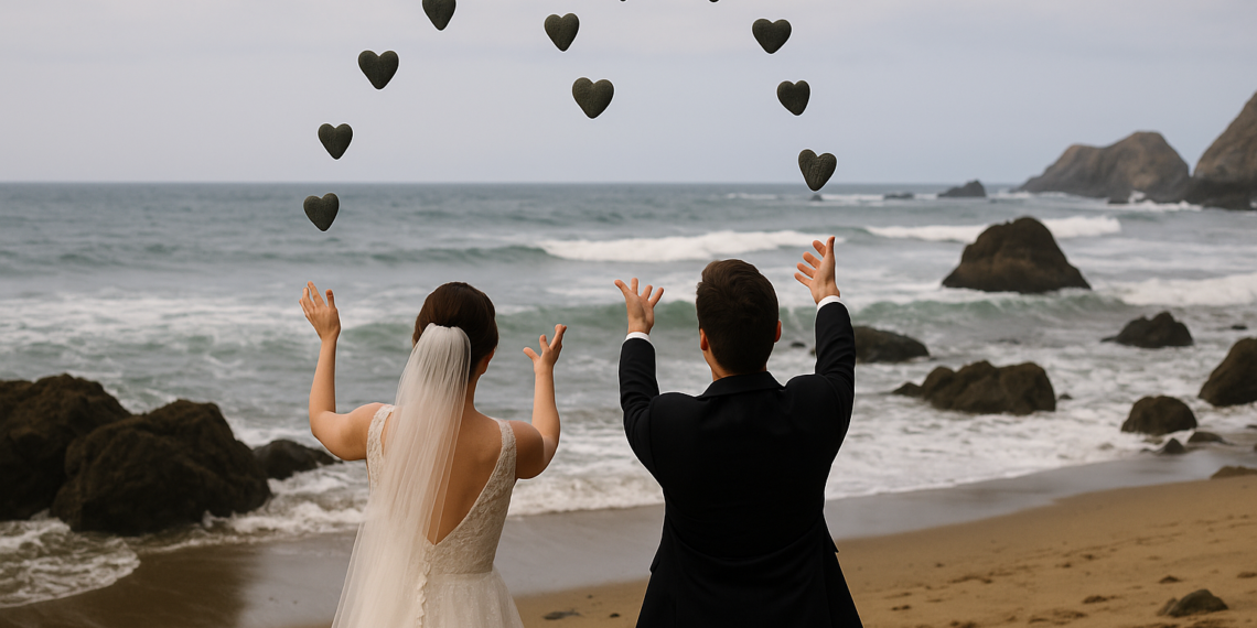 The Bride and Groom Threw 100 Heart-Shaped Rocks Into the Ocean at Their Northern California Wedding