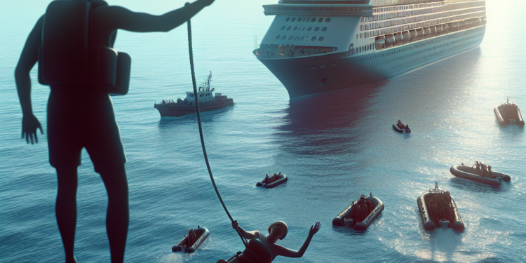 Un rescatista de la Estación Aérea Astoria de la Guardia Costera de Estados Unidos cuelga suspendido debajo de un helicóptero MH-60 Jayhawk mientras este sobrevuela la bahía de Elliott, cerca de Seattle, Washington, el 1 de agosto de 2023