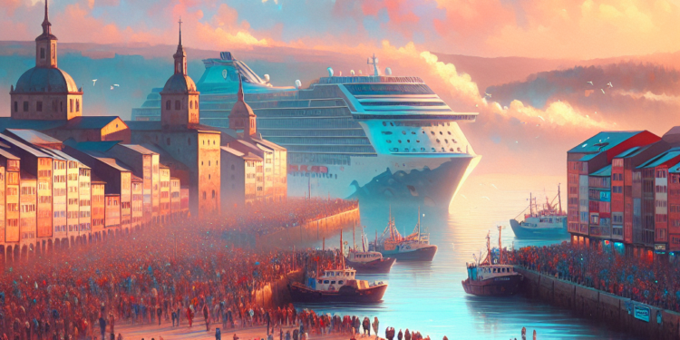 Cinco cruceros atracados en los muelles de A Coruña.