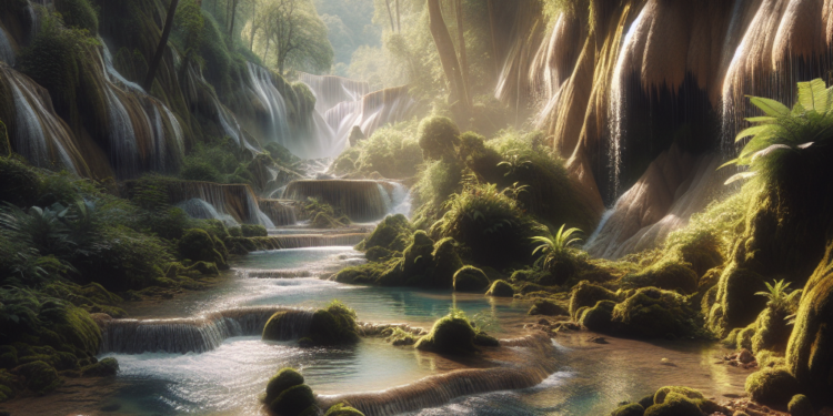 El cañón entre pozas y cascadas de agua cristalina en medio de la naturaleza