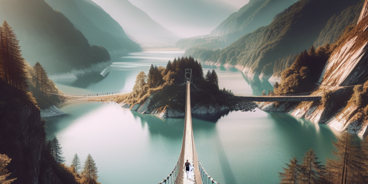 La pasarela suspendida sobre un lago perfecta para hacer senderismo a una hora de Milán