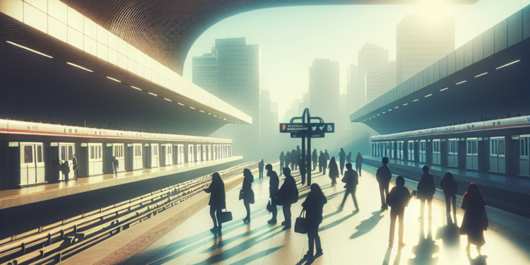 Entrada del metro Subte en Buenos Aires de noche con señal iluminada y edificios alrededor.