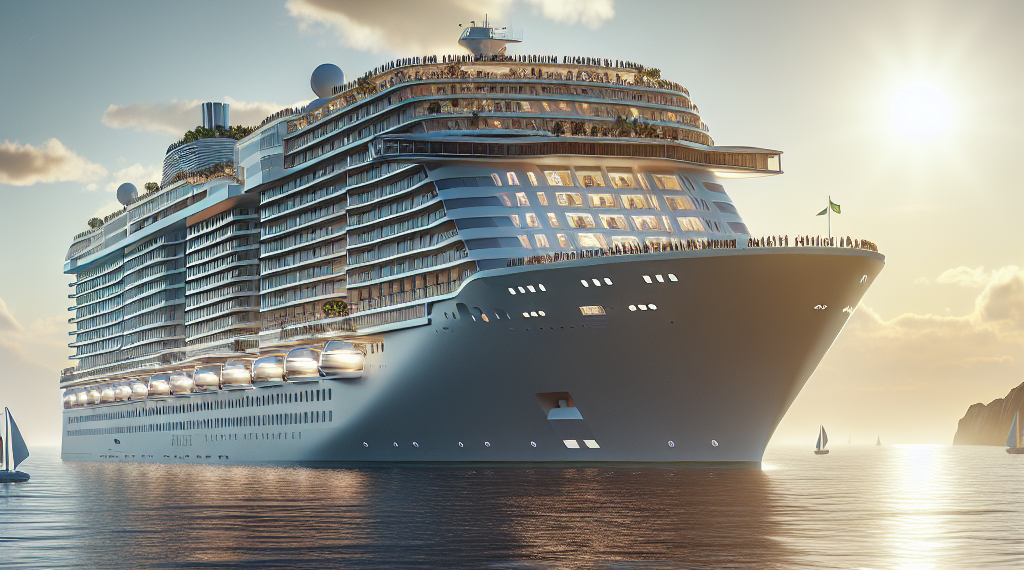 Crucero eléctrico Meyer Werft Project Vision navegando, representando innovación en transporte marítimo sostenible y cero emisiones.