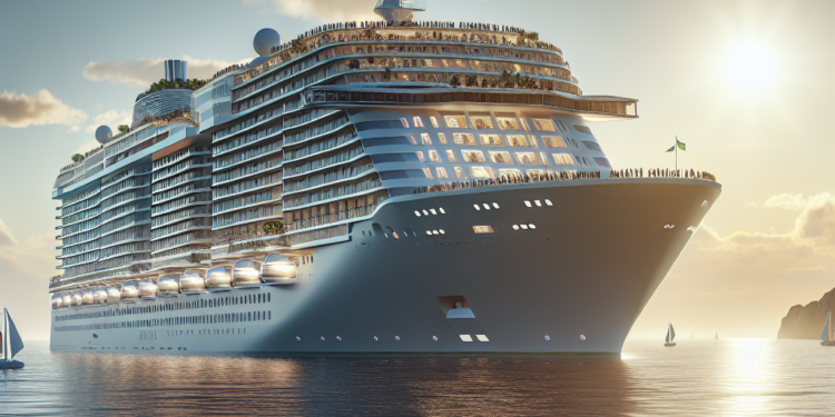 Crucero eléctrico Meyer Werft Project Vision navegando, representando innovación en transporte marítimo sostenible y cero emisiones.