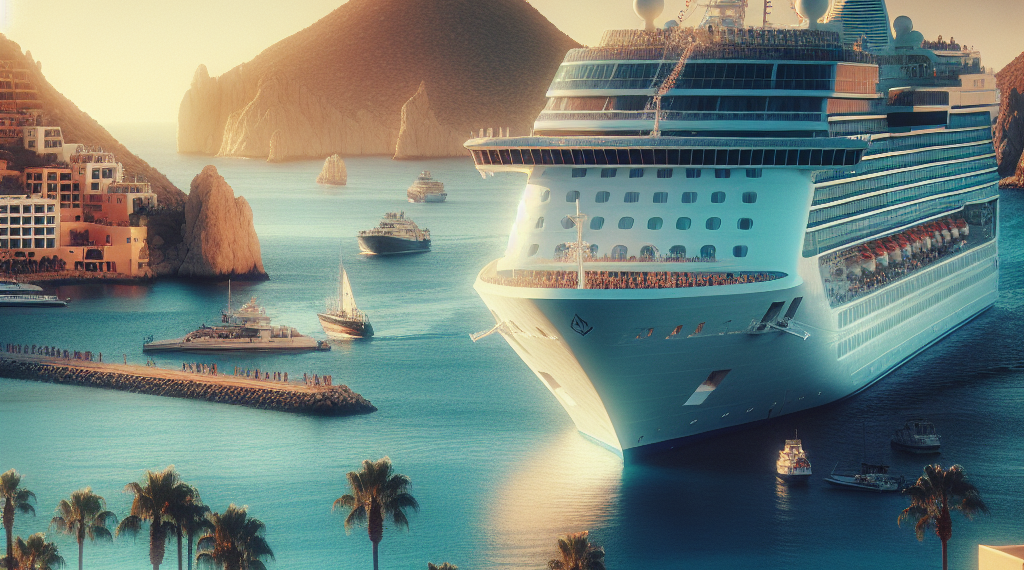 Arriba crucero internacional Brilliant Lady a Cabo San Lucas durante Semana Santa