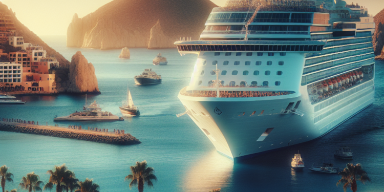 Arriba crucero internacional Brilliant Lady a Cabo San Lucas durante Semana Santa