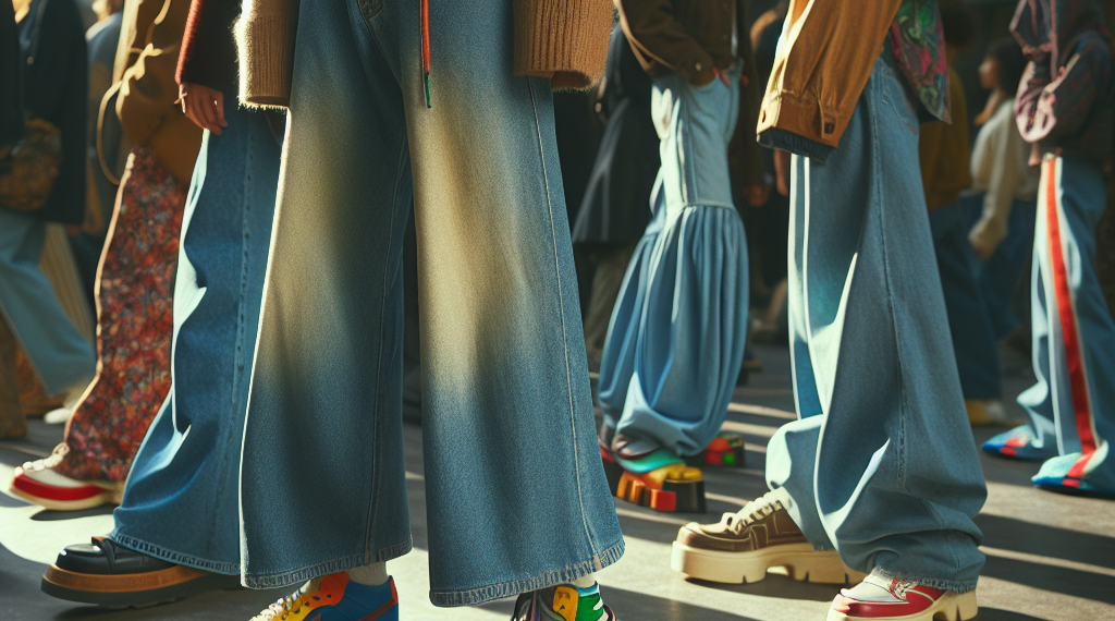 Tenis de colores en tendencia para llevar con jeans acampanados, baggy y balloon en primavera 2026