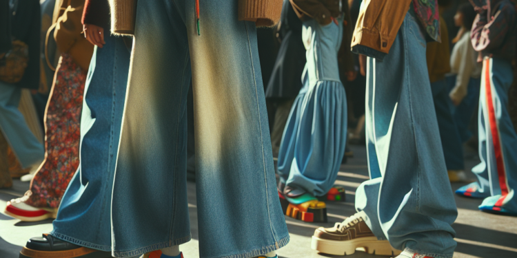 Tenis de colores en tendencia para llevar con jeans acampanados, baggy y balloon en primavera 2026