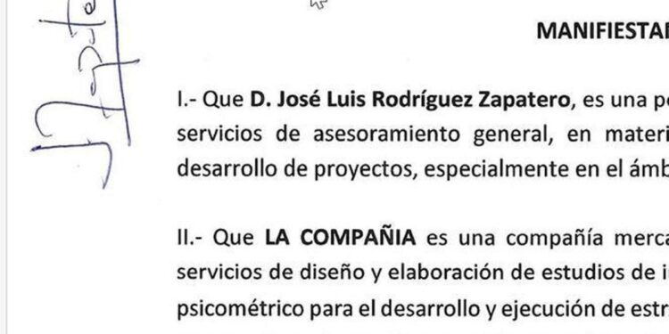 Contrato firmado entre el expresidente José Luis Rodríguez Zapatero y una empresa peruana