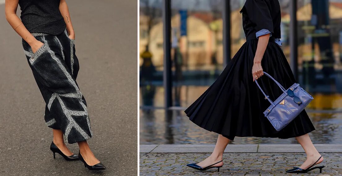 Cómo llevar zapatos negros de tacón bajo a la oficina con jeans, faldas y vestidos en verano 2026