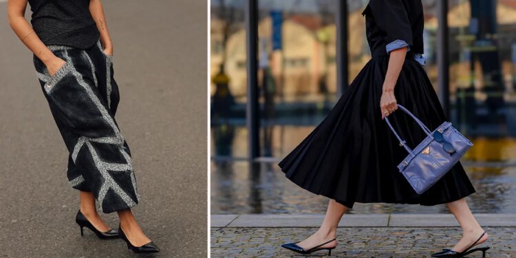 Cómo llevar zapatos negros de tacón bajo a la oficina con jeans, faldas y vestidos en verano 2026
