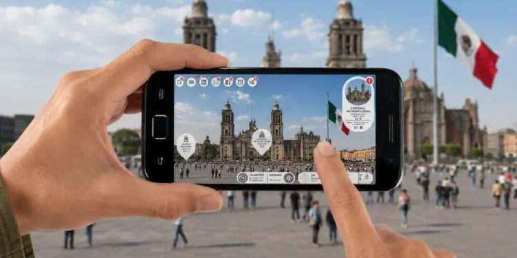 Foto con celular en el Zócalo de la Ciudad de México