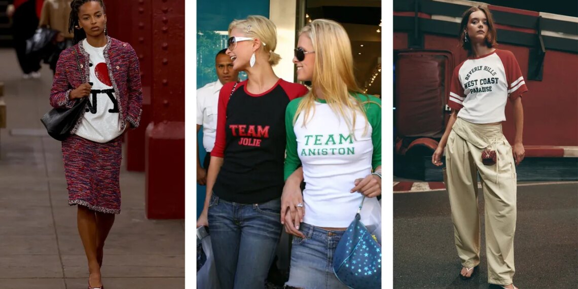 6 blusas gráficas que regresan de los 2000 para combinar con jeans, mini faldas y pantalones de moda en verano 2026