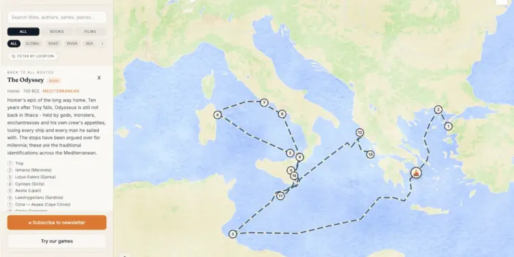 Los viajes de los libros y películas, convertidos en mapas interactivos