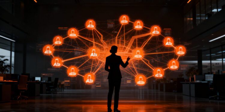 Agentes de inteligencia artificial automatizando la gestión de agencias de viajes, representando la eficiencia operativa en el sector turismo.