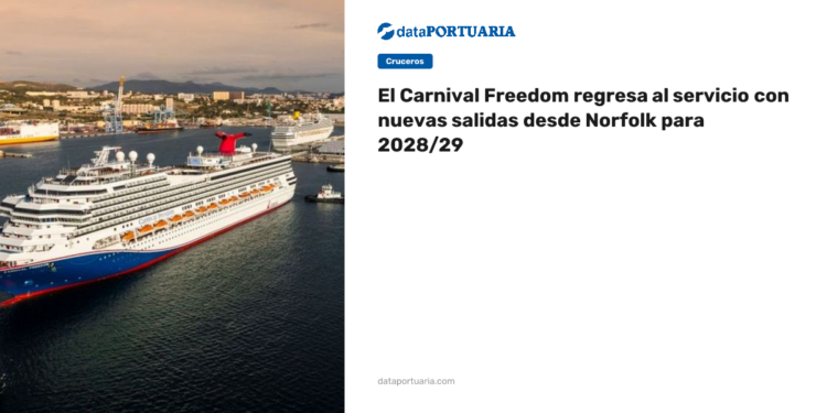 El Carnival Freedom regresa al servicio con nuevas salidas desde Norfolk para 2028/29 — DataPortuaria