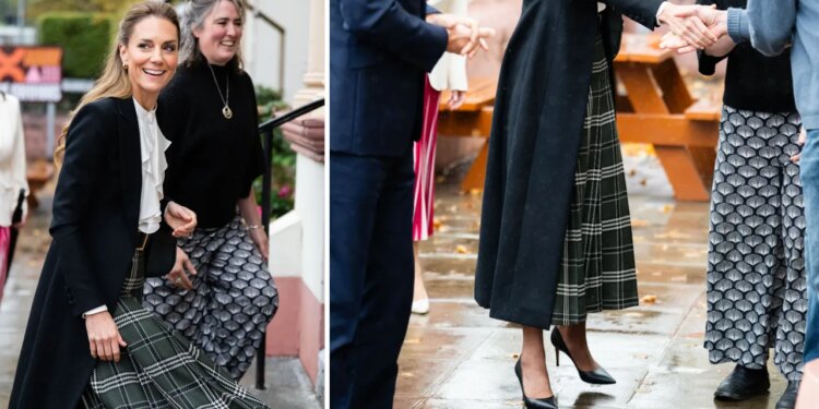 Falda midi a cuadros y zapatos de tacón italianos, Kate Middleton es la reina del buen gusto en otoño 2026