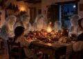 AI-generated image depicting the dinner for the deceased on the night of All Saints' Day.
