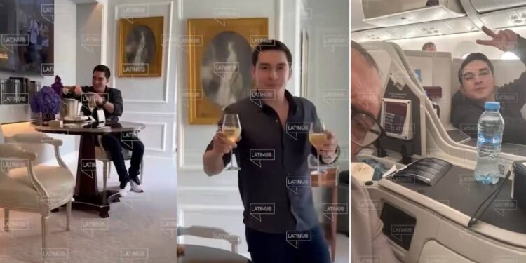 Capturas de pantalla de un video en el que aparece el hijo de Guadalupe Taddei en lujoso viaje con proveedor del INE